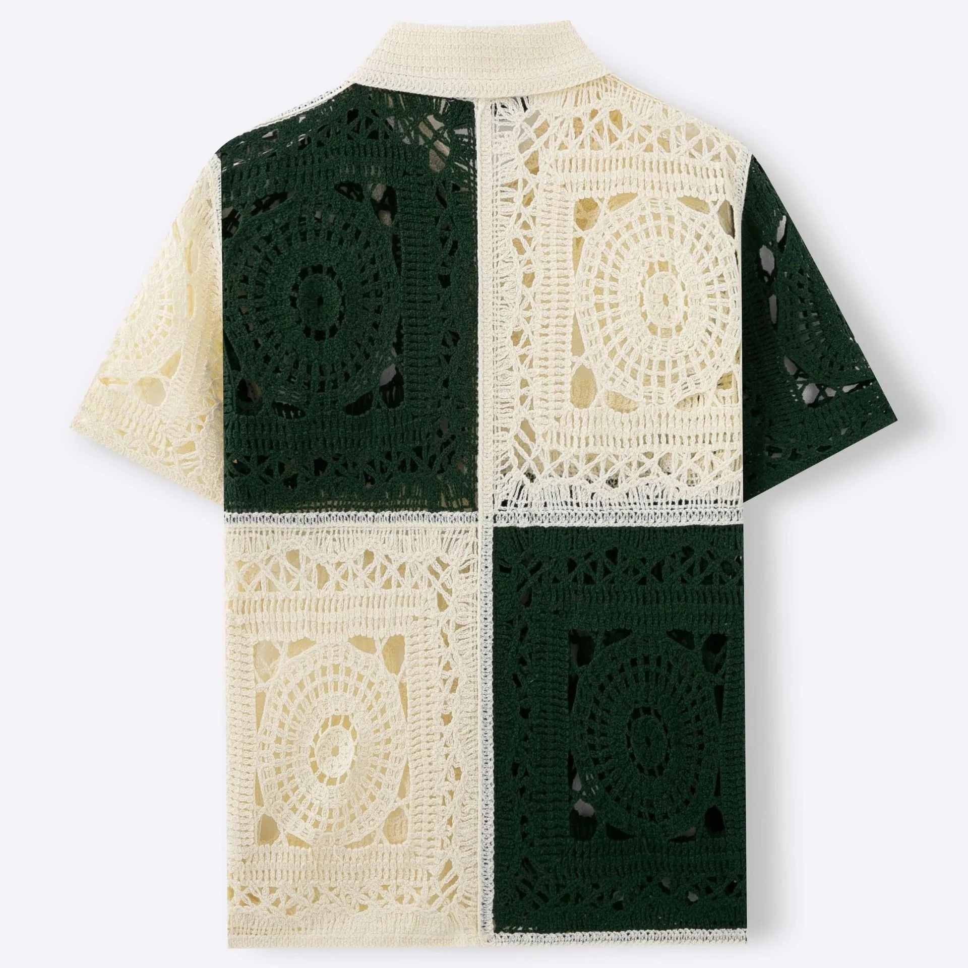 Men's beige colourblock acrylic short sleeve sweater with flocking detail
