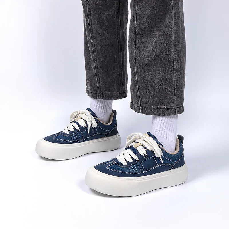 Raise The Bottom canvas shoes for men black low-top platform lace-up sneakers with breathable mesh lining