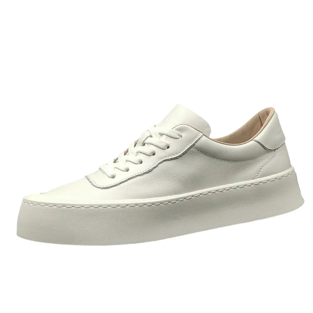 Boys first layer cowhide platform board shoes with thick rubber sole and height increase in black white yellow