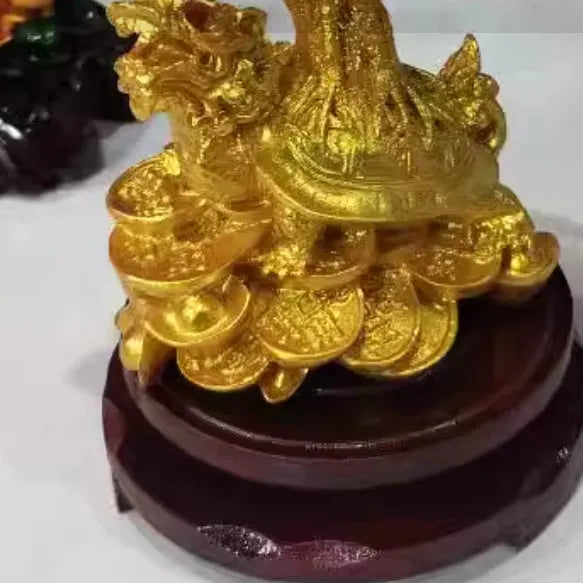 Citrine resin Feng Shui money tree ornament with small water turtle design measuring 18x11x23cm