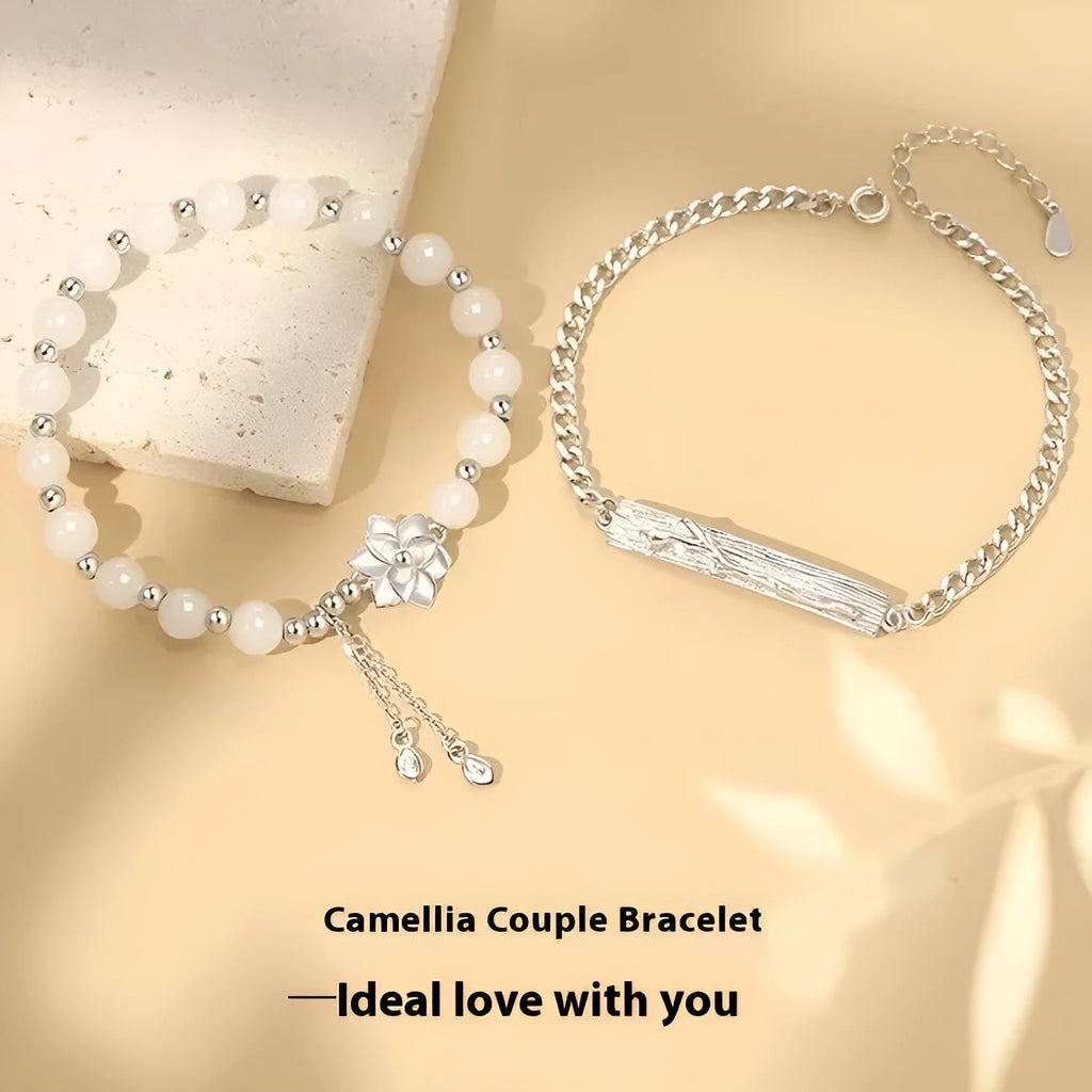 New Chinese style resin beaded couple bracelet with camellia and lotus flower motifs in S493 men's and women's sizes