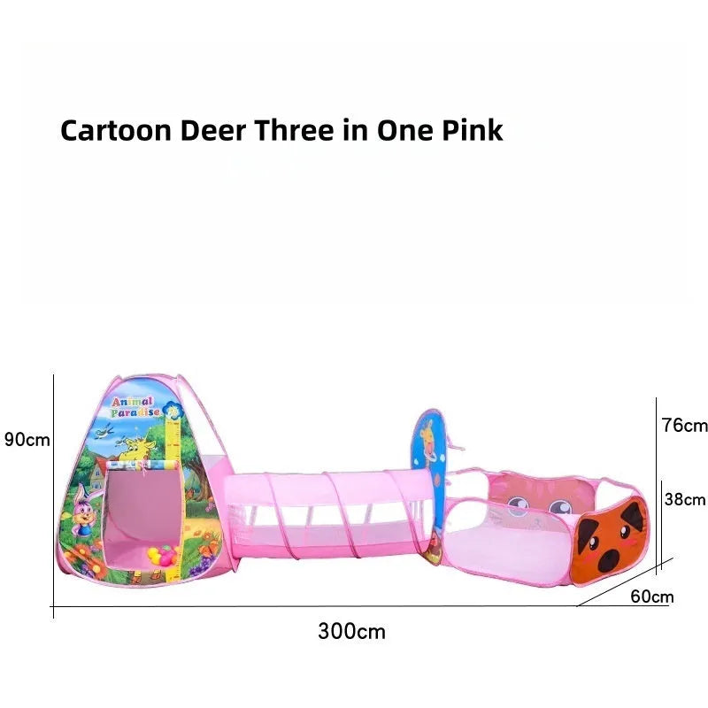 Underwater World three-in-one children's play tent set with tunnel and ball pit in cartoon marine theme.
