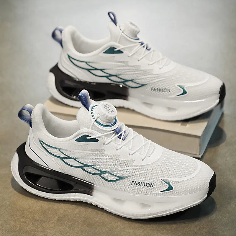 Youth men's casual sneakers with rotating button and shock absorption in mesh or leather options
