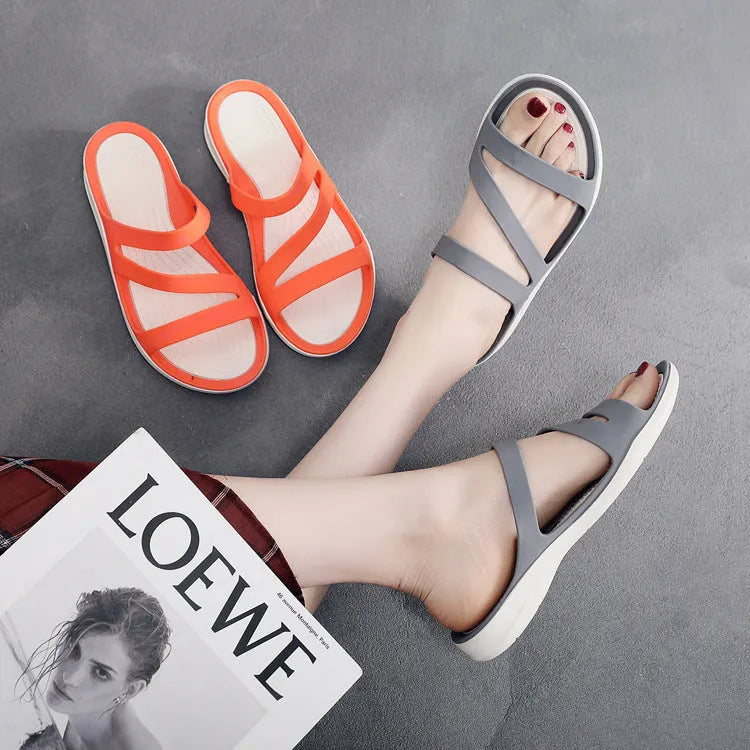 Ladies' casual summer sandals in solid colours with breathable PP upper