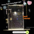 DIY snow night light kit showing materials for assembling a snowy landscape decorative light with LED effects