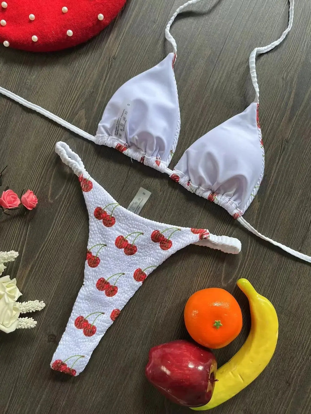 Women's printed bikini swimsuit in quick-drying nylon fabric with cotton-lined briefs
