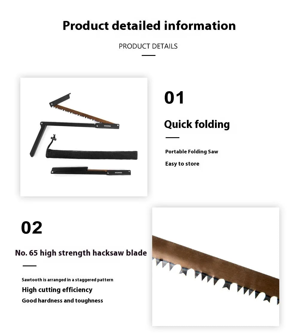 Black outdoor foldable saw with aluminium and nylon frame and No. 65 Gao Meng hacksaw blade