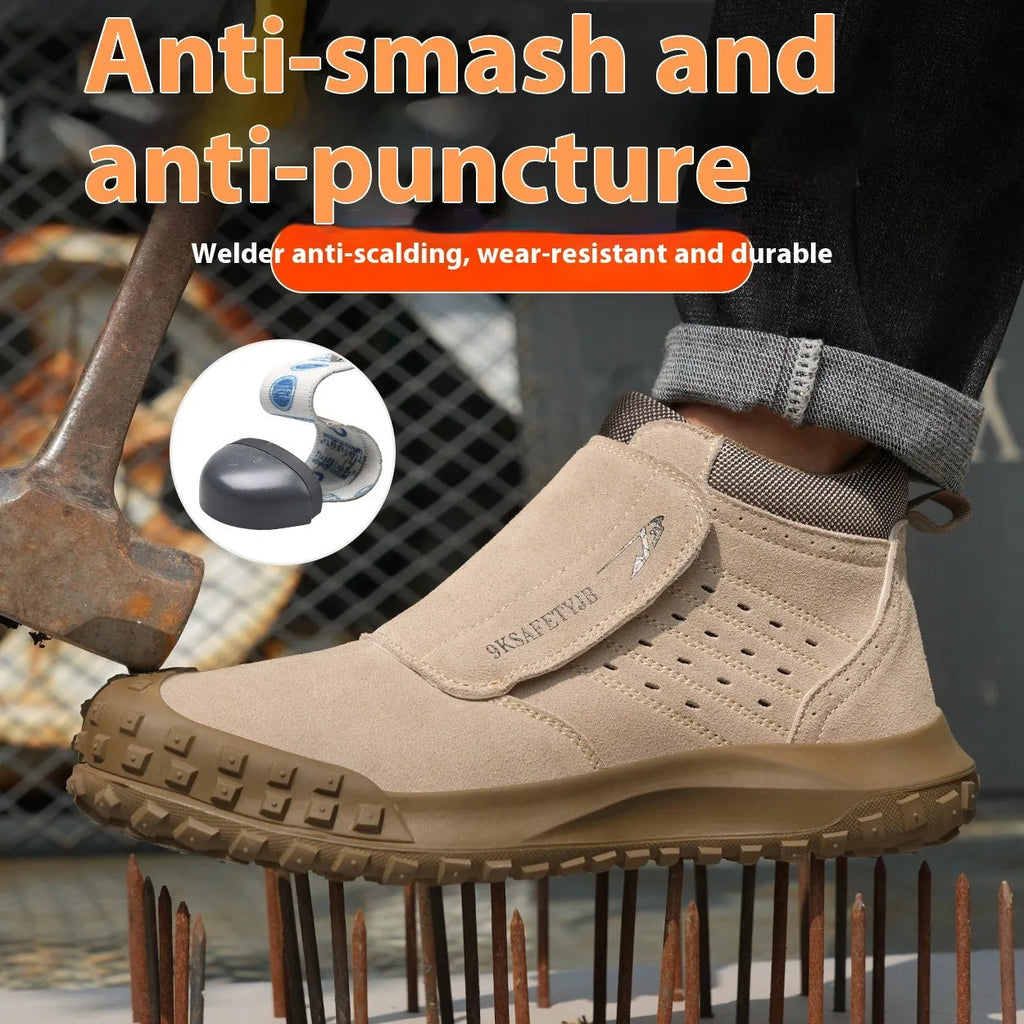 Four Seasons lightweight welder safety shoes in sand colour with steel toe cap and mid-top PU leather upper