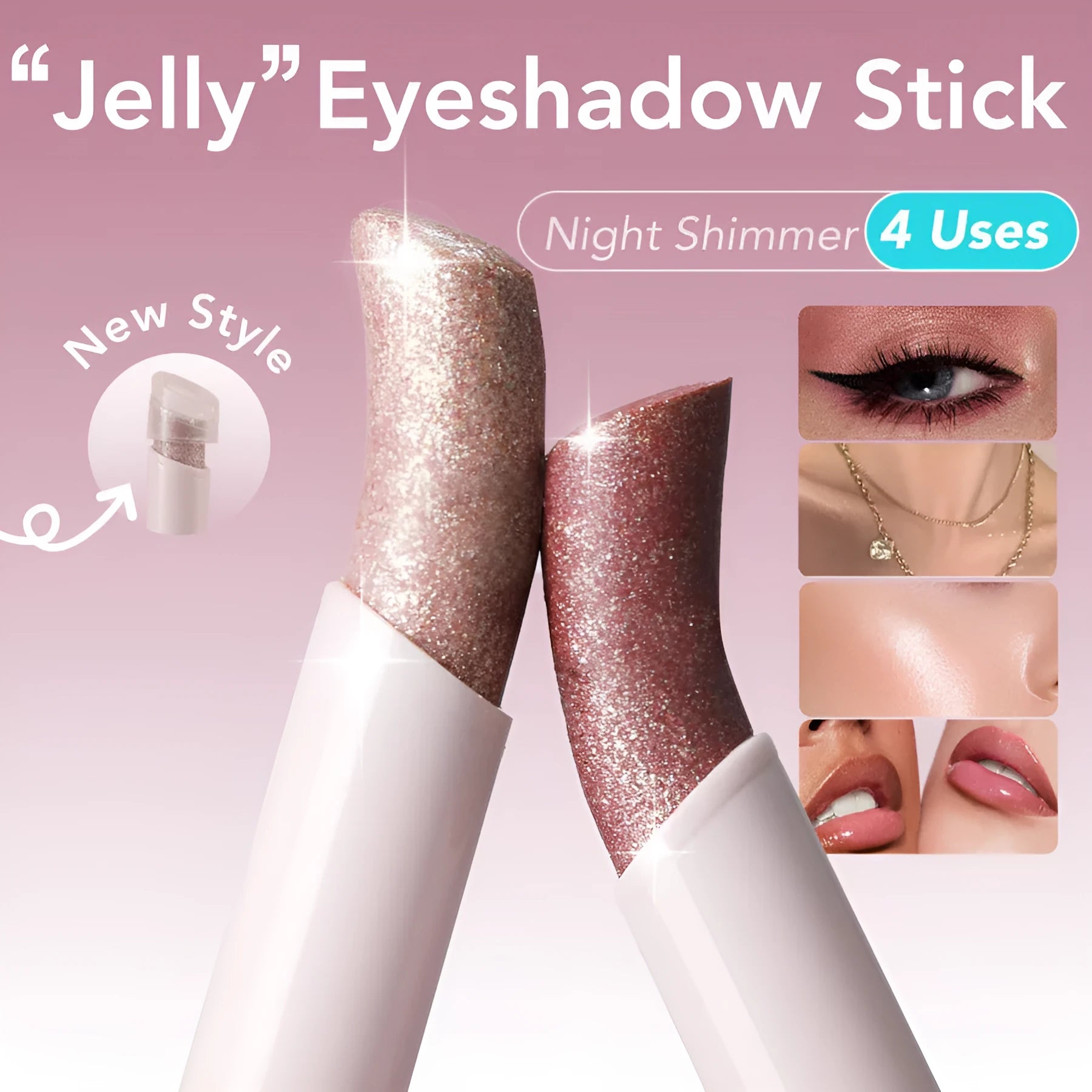 Jelly eye shadow stick in starlight pearlescent thin glittering formula, standard size, six colour options