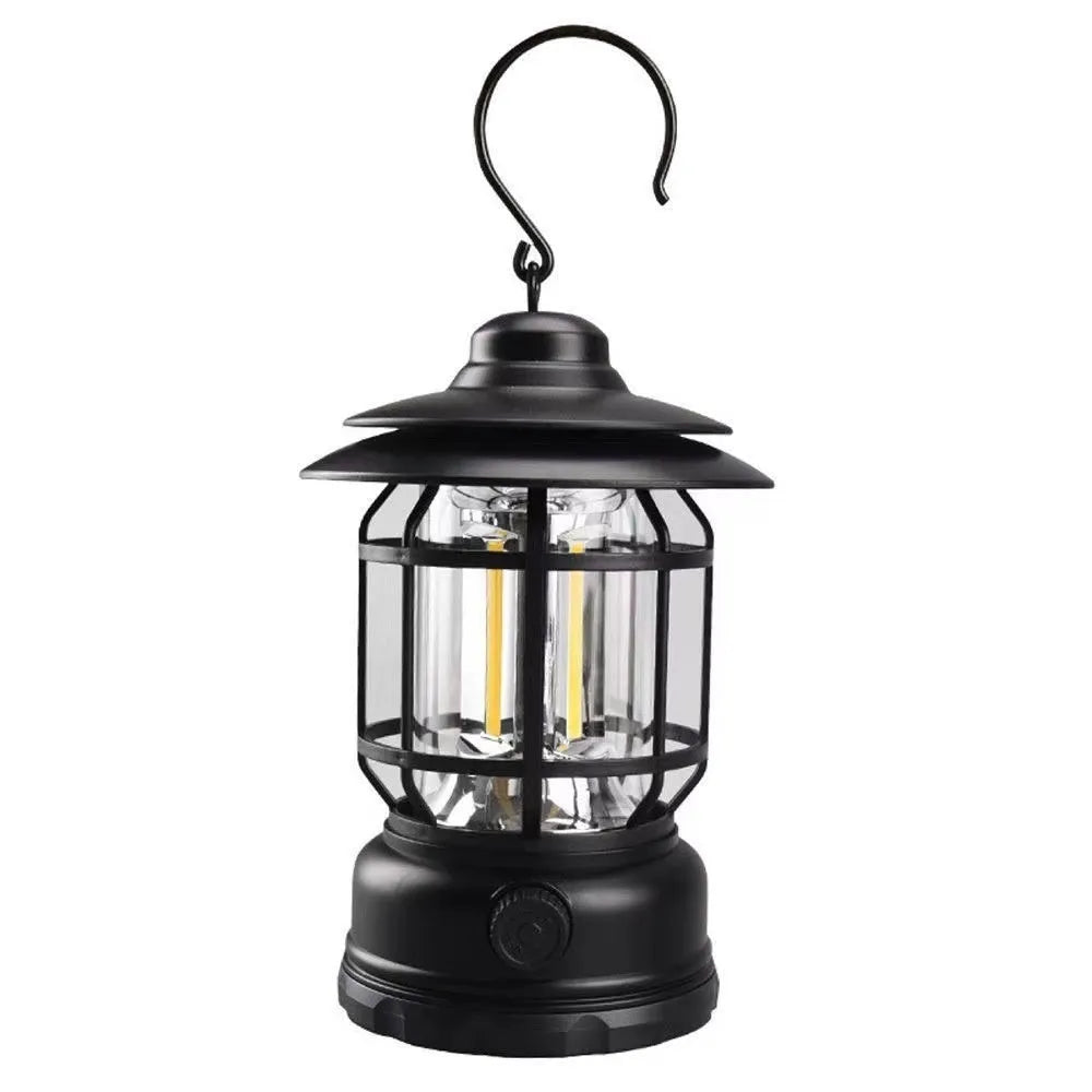 Portable camping barn lantern in dark green, black or red colours with LED light