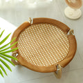 Brown woven rattan pet cooling bed hammock measuring 46cm square and 17.5cm high.
