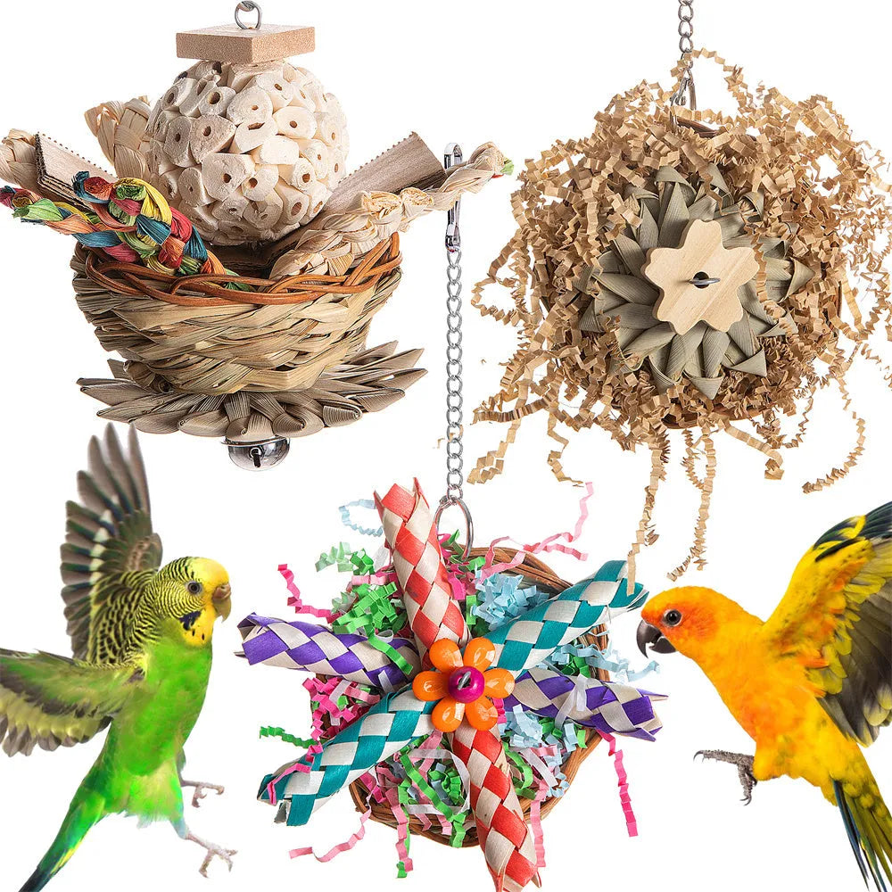 Parrot gnawing molar toy set with three chew types for small to medium birds