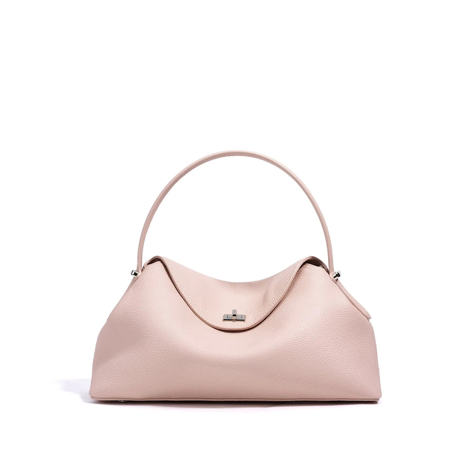 First layer cowhide leather shoulder messenger bag in pillow shape, golden brown colour, with double shoulder strap and open pocket