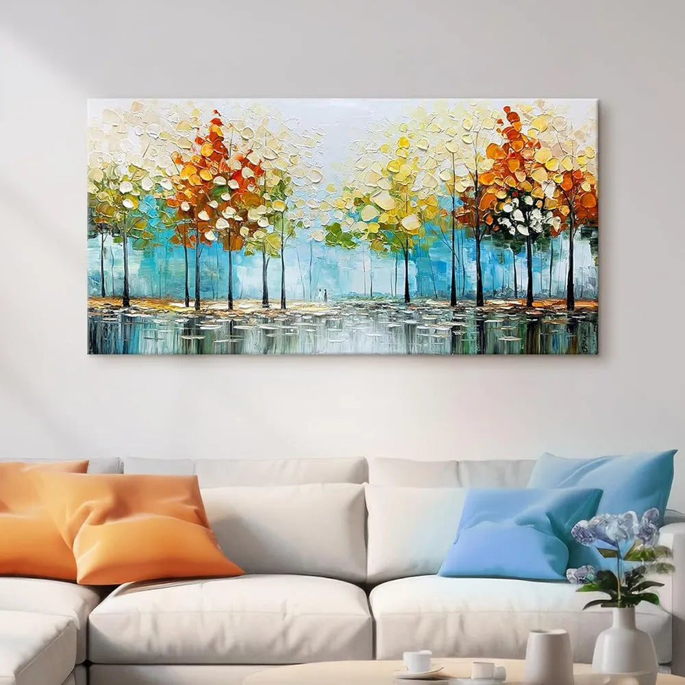 Large handpainted abstract landscape oil painting on canvas with palette knife texture, unframed