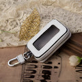 White genuine leather car key case with plain weave finish, 8.3x5x2cm square vertical shape