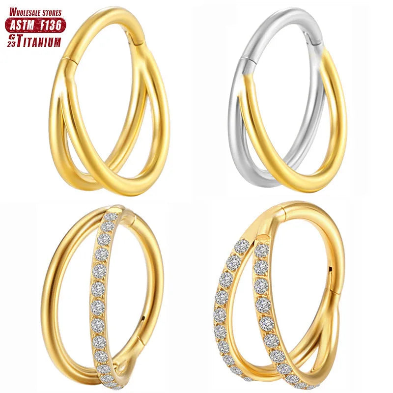 Titanium alloy fork-style nose ring body jewellery in silver, gold, black or rose gold finish.