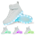 LED high-top light-up shoes in black with Velcro strap and rubber sole.