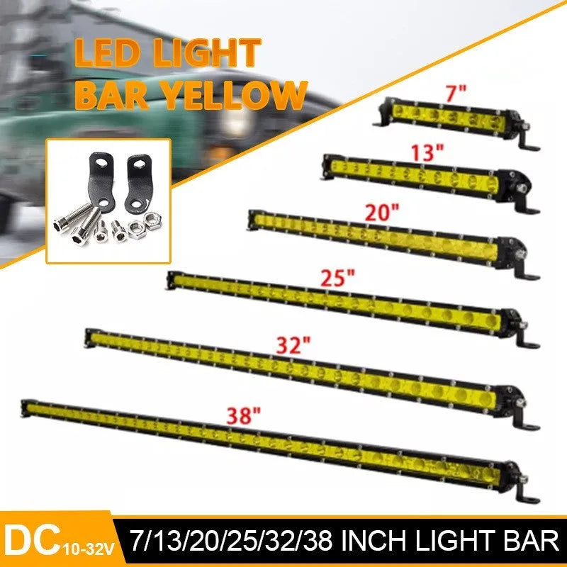 25-inch single row aluminium LED car light bar with mounting brackets and screws