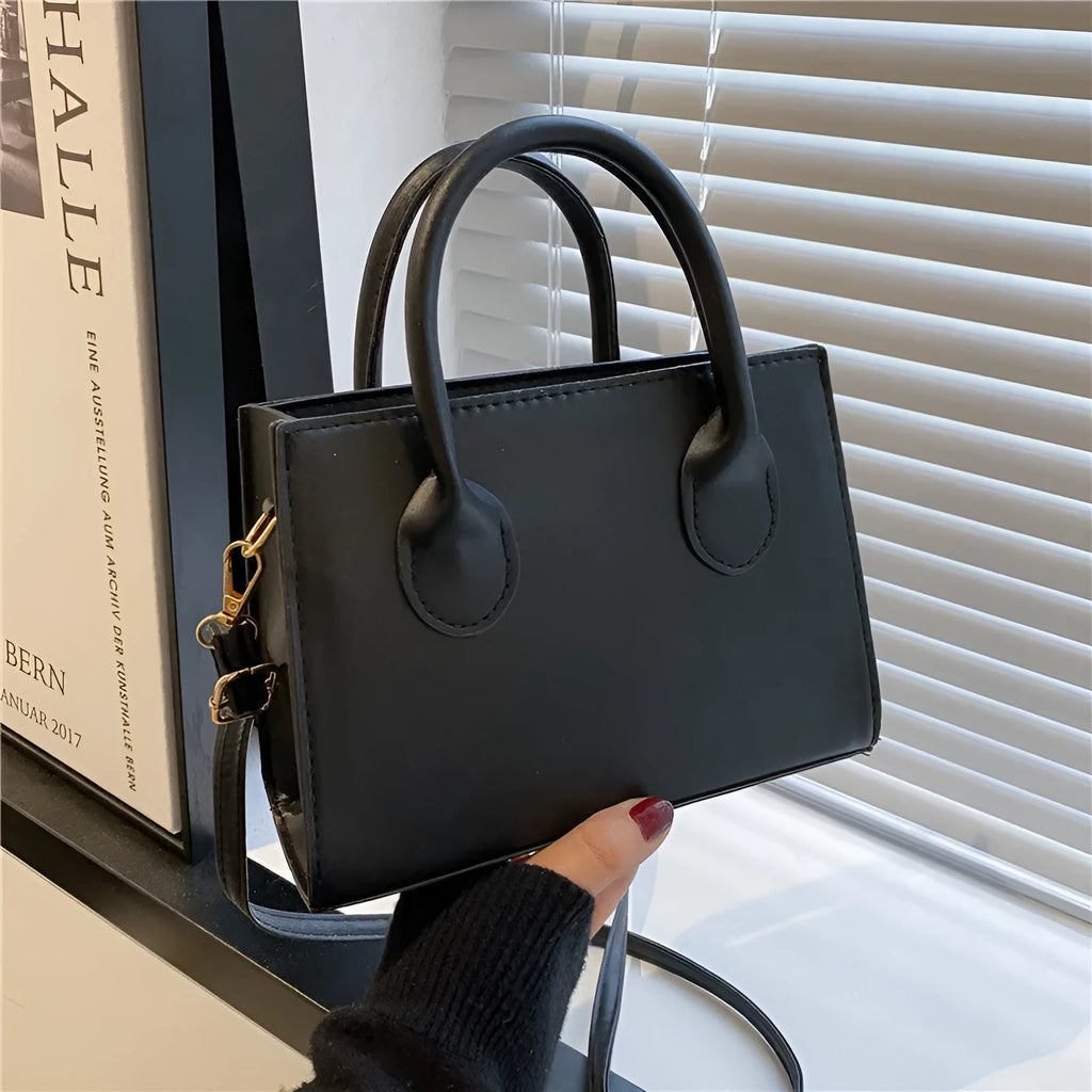 Retro casual PU small square bag for women with sewing line detail, five colour options, horizontal shape, crossbody strap