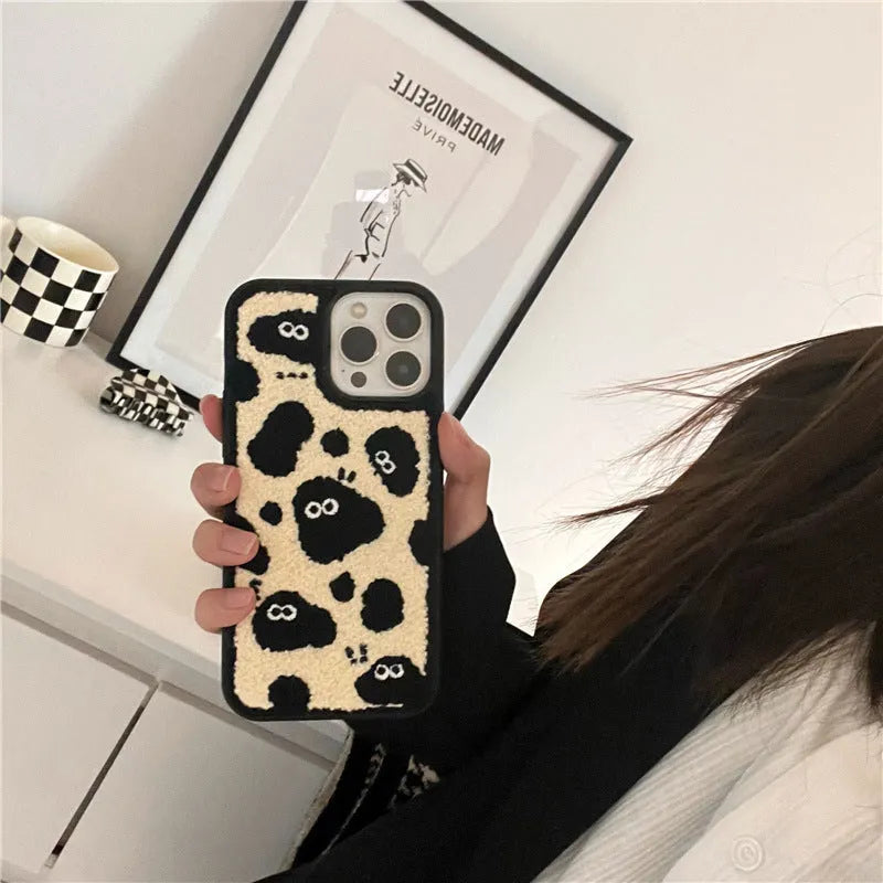 Black plush fairy funny phone case back cover for iPhone