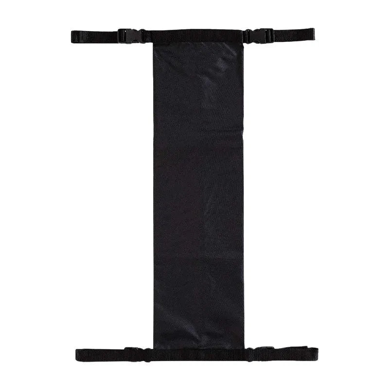 Black cylindrical oxford cloth pannier bag for securing an oxygen cylinder to a wheelchair.