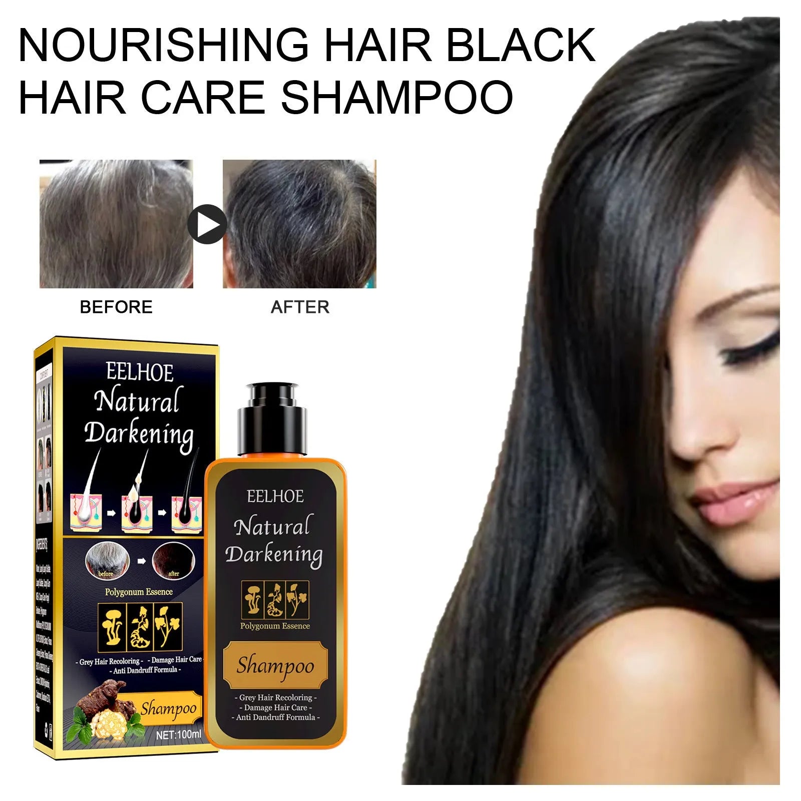 Polygonum Multiflorum Shampoo 100ml boxed for white to black hair restoration