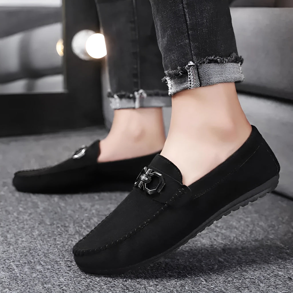 Men's black suede casual shoes with rubber sole, youth trend styling