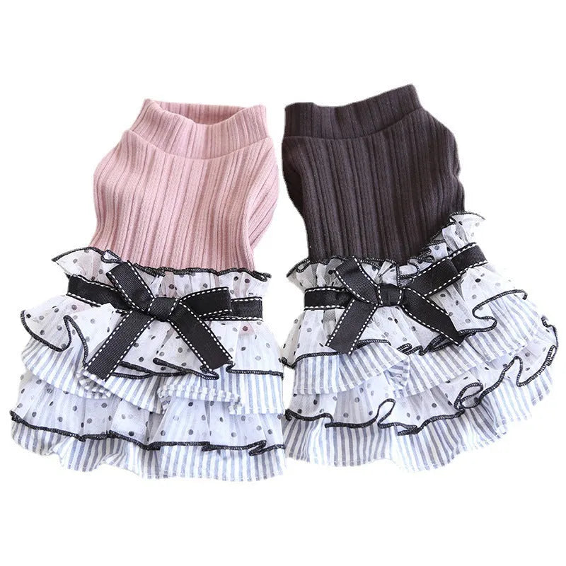 Polka dot lace cake dress pet clothes in taro purple, princess style cloth dog dress