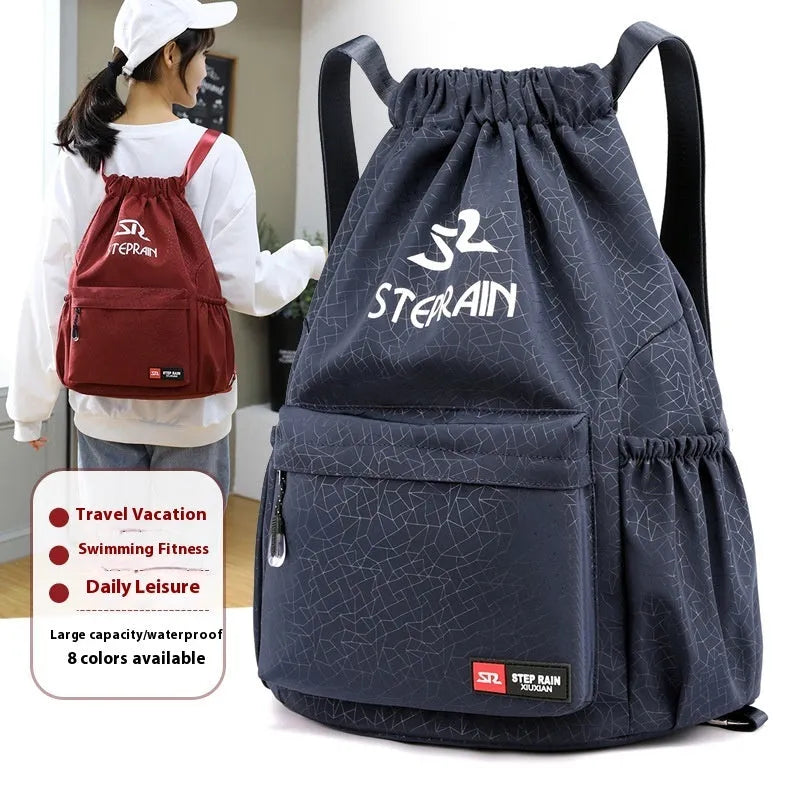 Lightweight drawstring backpack in solid colour, Oxford cloth double-shoulder design, water pillow belt, ultra light 20-35L