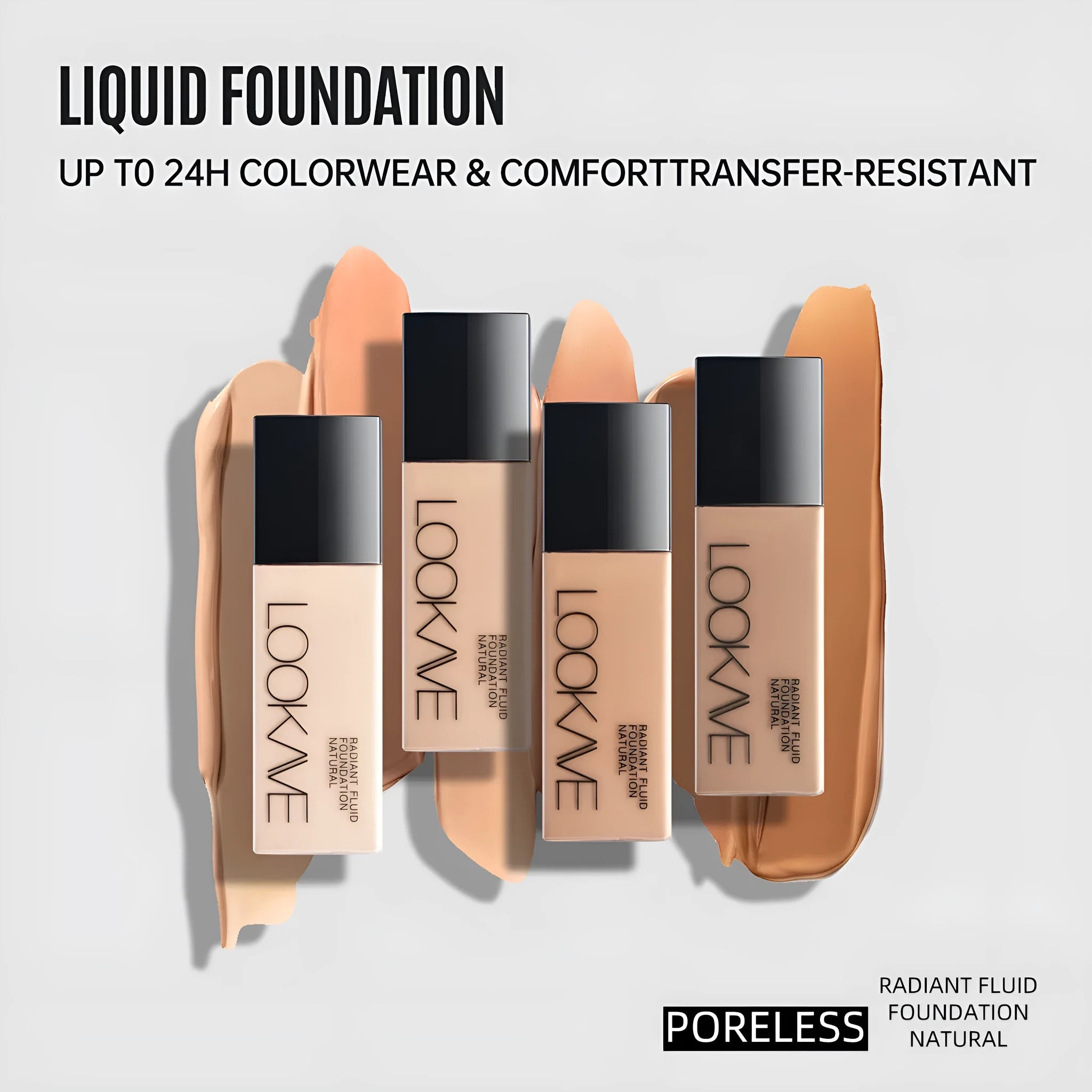 LOOKAVE Matte Liquid Foundation bottle in Ivory White shade with waterproof formula
