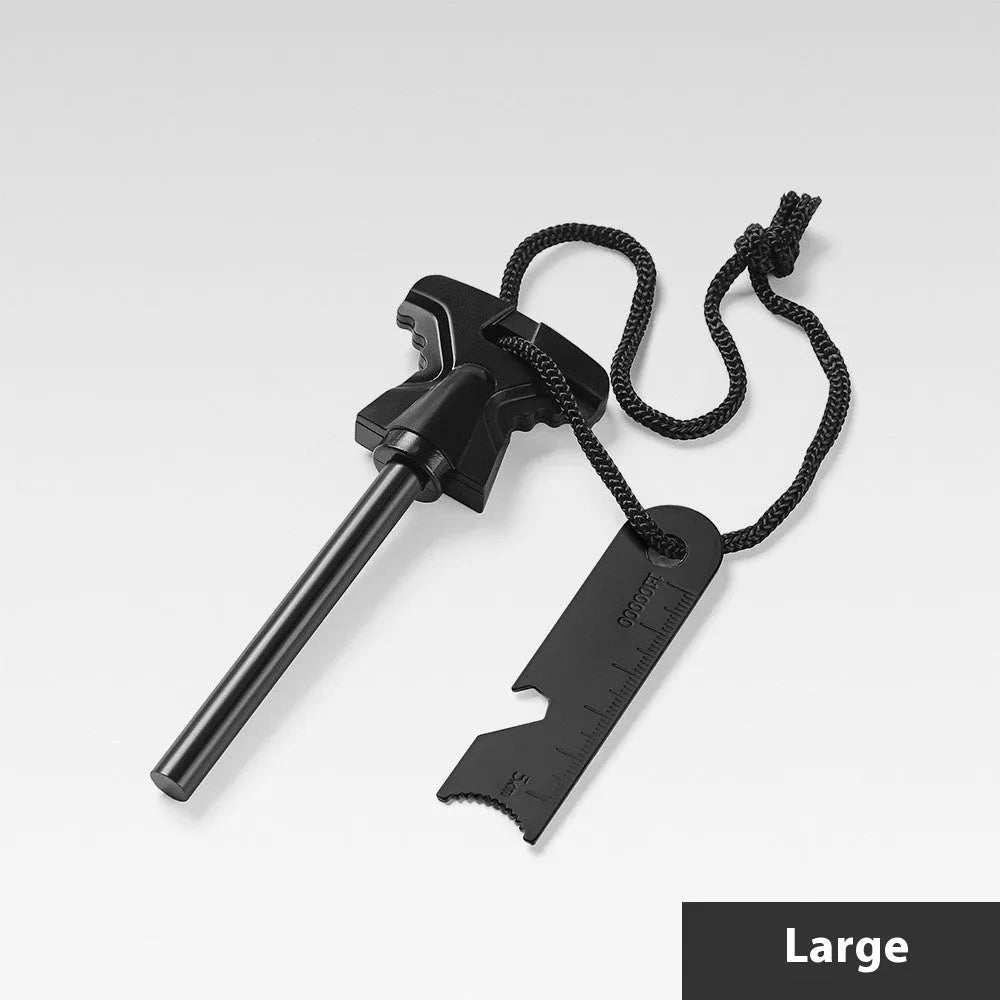 Butterfly-shaped stainless steel survival tool with integrated firestarter and bottle opener