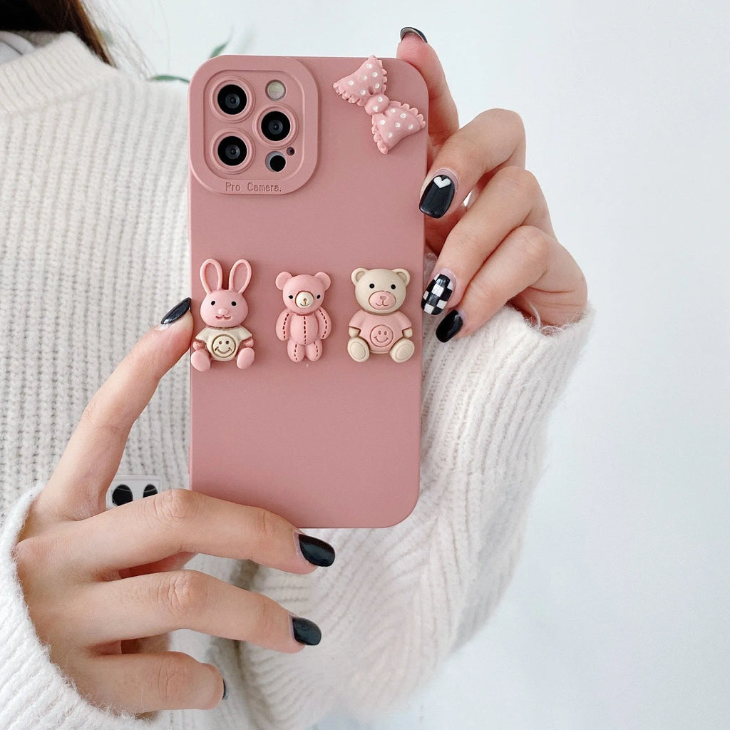 Women's 3D doll bear decorative TPU phone case with butterfly bear design for iPhone 13 Pro Max