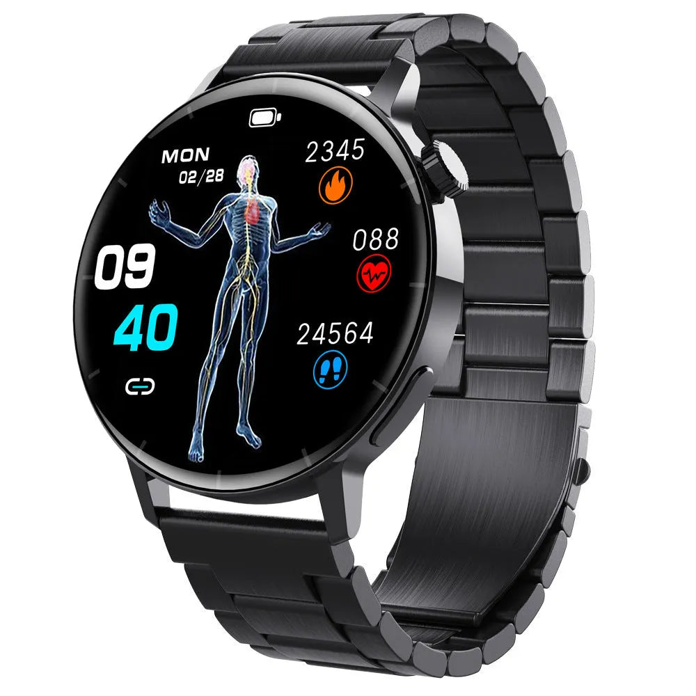 F67S third generation blood glucose smart watch on wrist, red light sensor, black strap variant