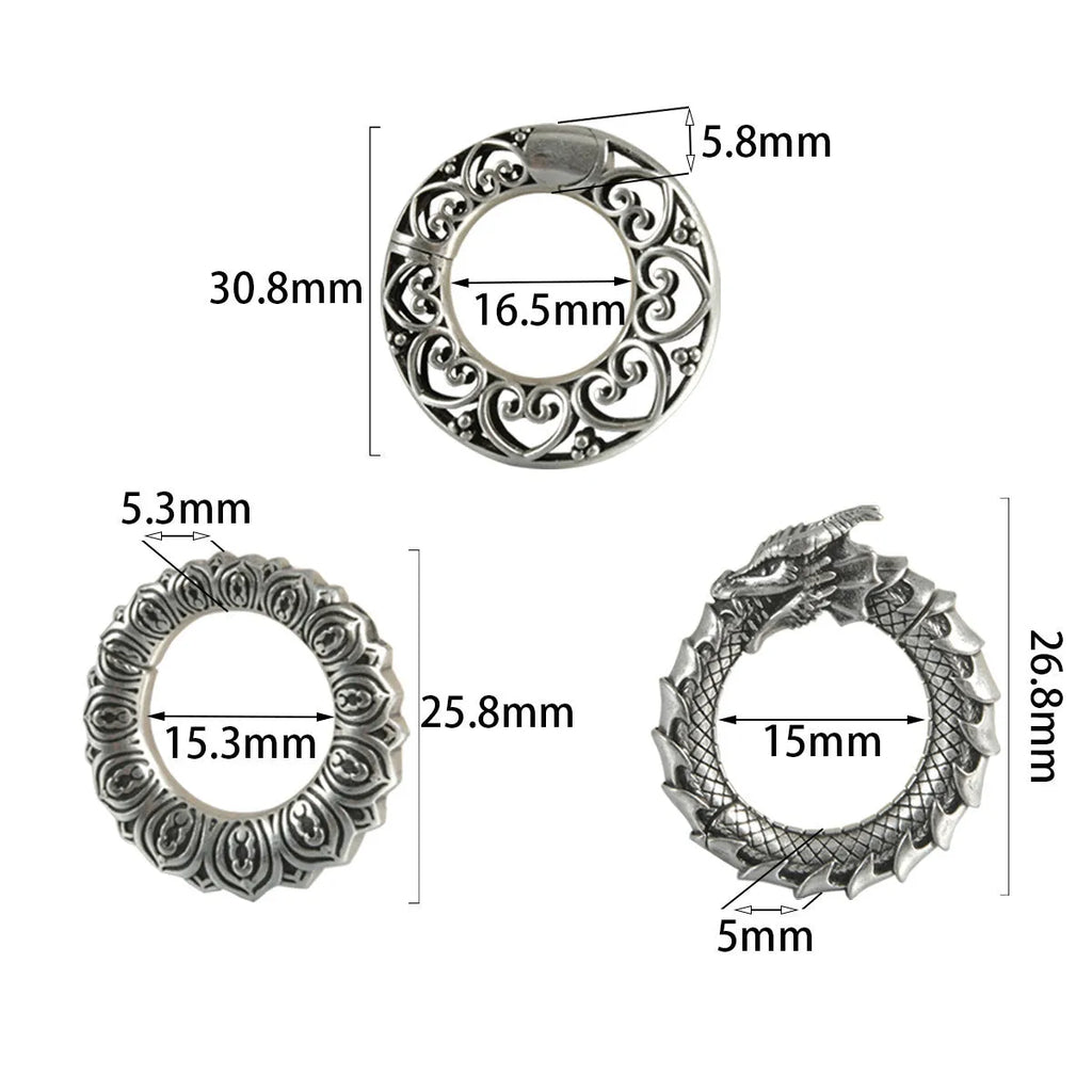 Large antique silver geometric dragon hollow out stainless steel earrings for men and women.