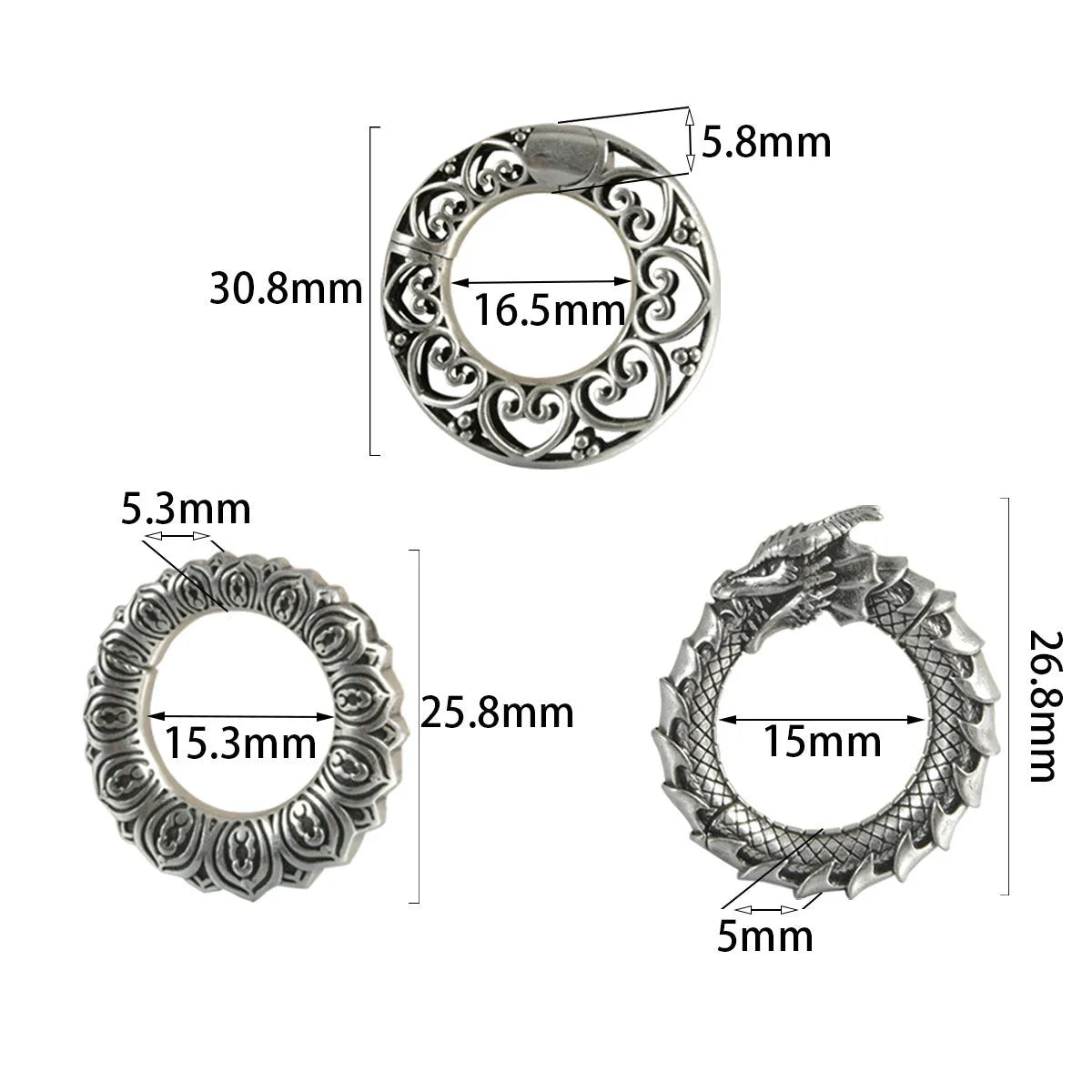 Large antique silver geometric dragon hollow out stainless steel earrings for men and women.