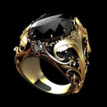 Men's silver alloy wide face ring with geometric imitation ink colour moonstone gem ornament on a flat surface