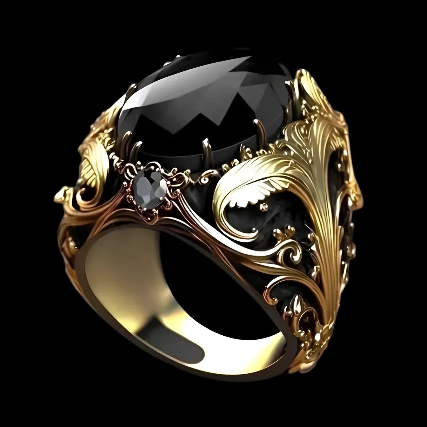 Men's silver alloy wide face ring with geometric imitation ink colour moonstone gem ornament on a flat surface