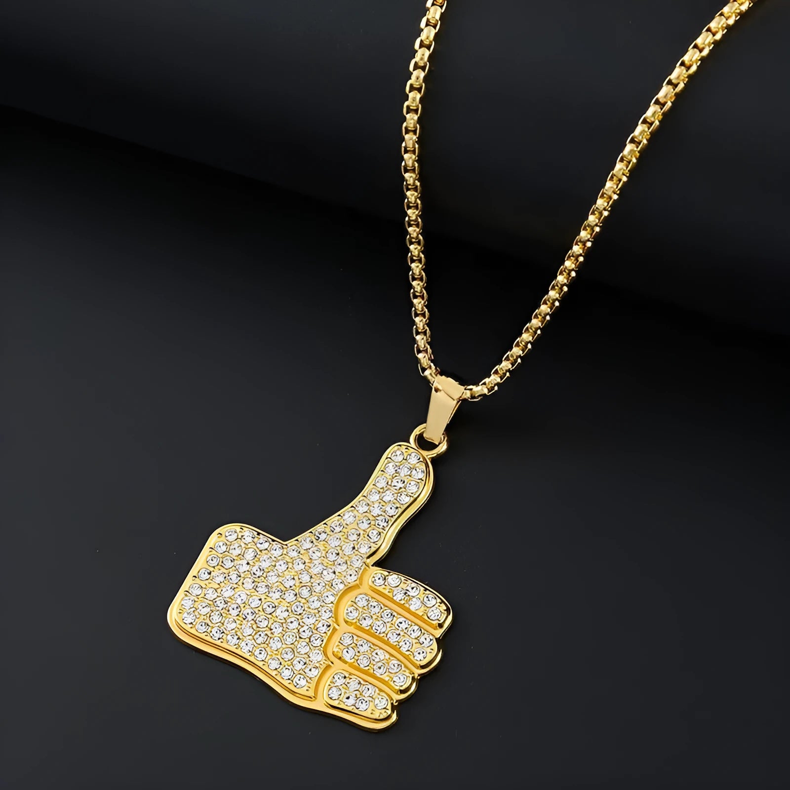 Gold tone geometric pendant necklace with inlaid zircon stones women's jewellery