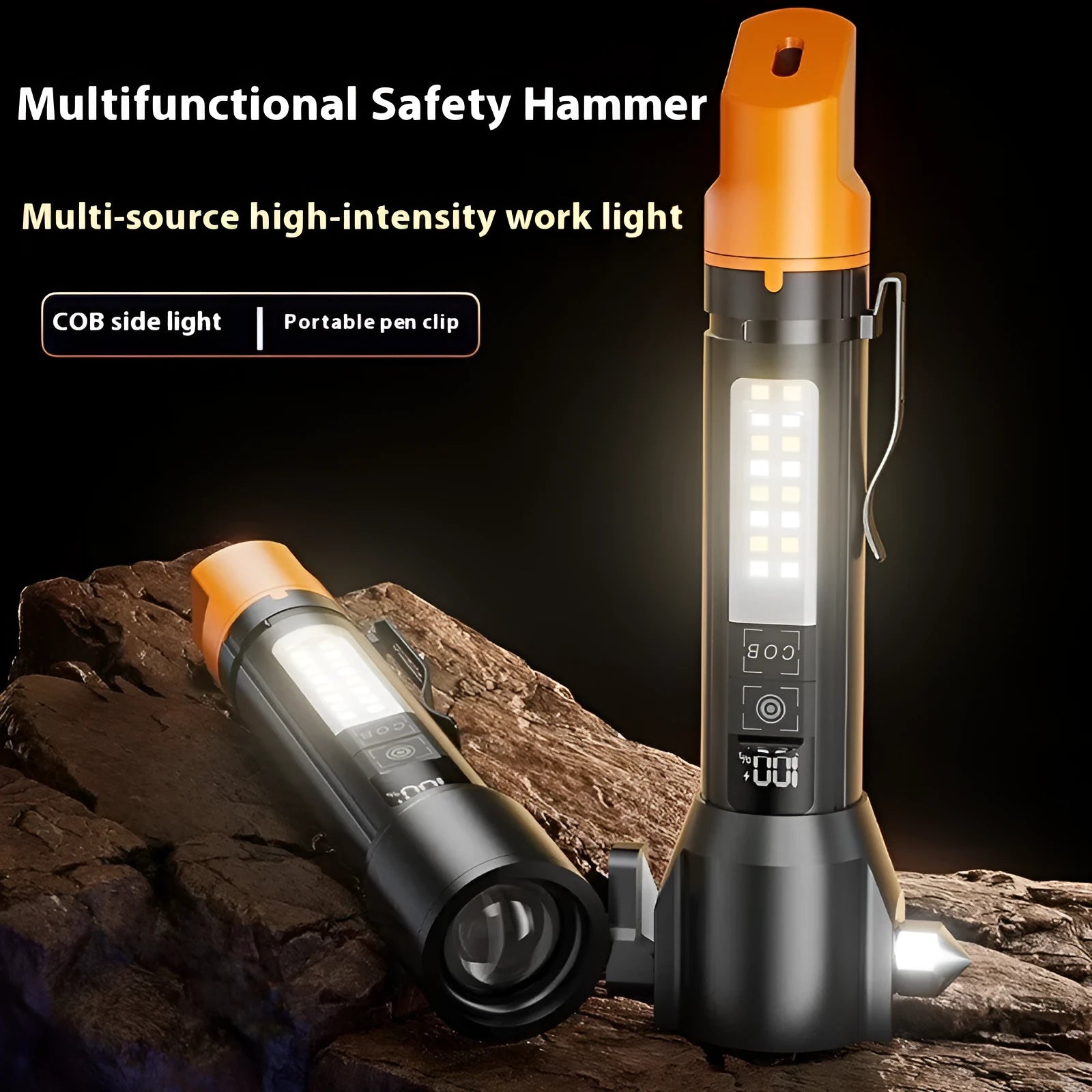 Multi-functional outdoor flashlight with white laser, red and blue side flash, aluminium alloy body, rechargeable