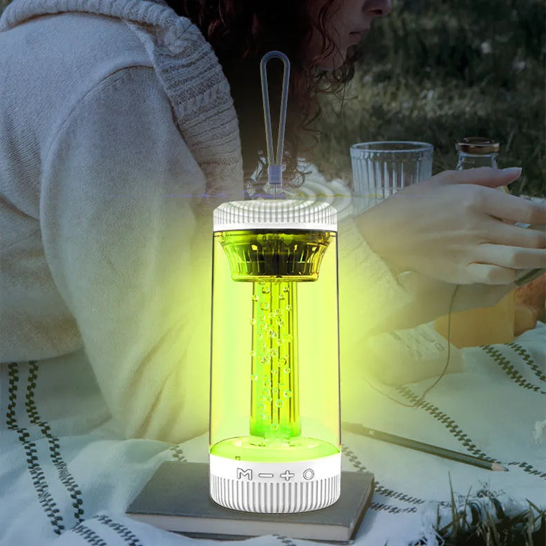 Black portable Bluetooth speaker with LED light and FM radio, 190x85x85mm, IPx3 waterproof
