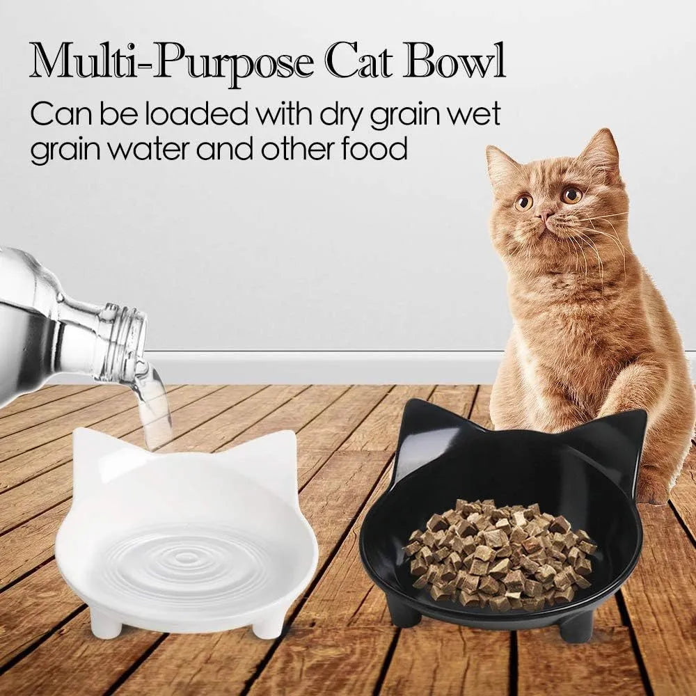 White shallow cat bowl with rubber anti-skid base for whisker fatigue relief