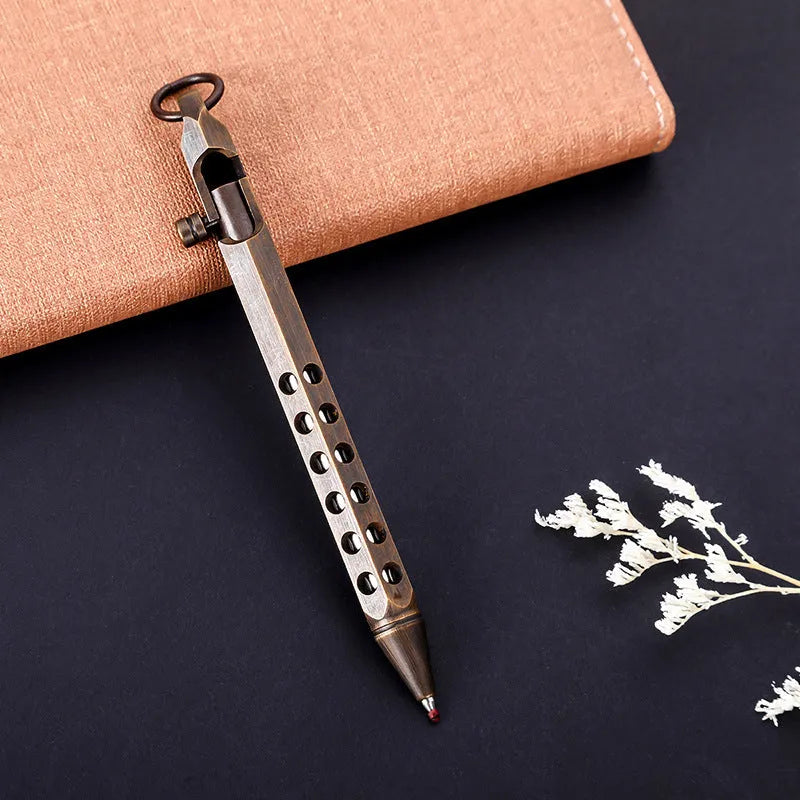 Brass hexagonal bolt rollerball pen with retro design and 0.5mm writing tip
