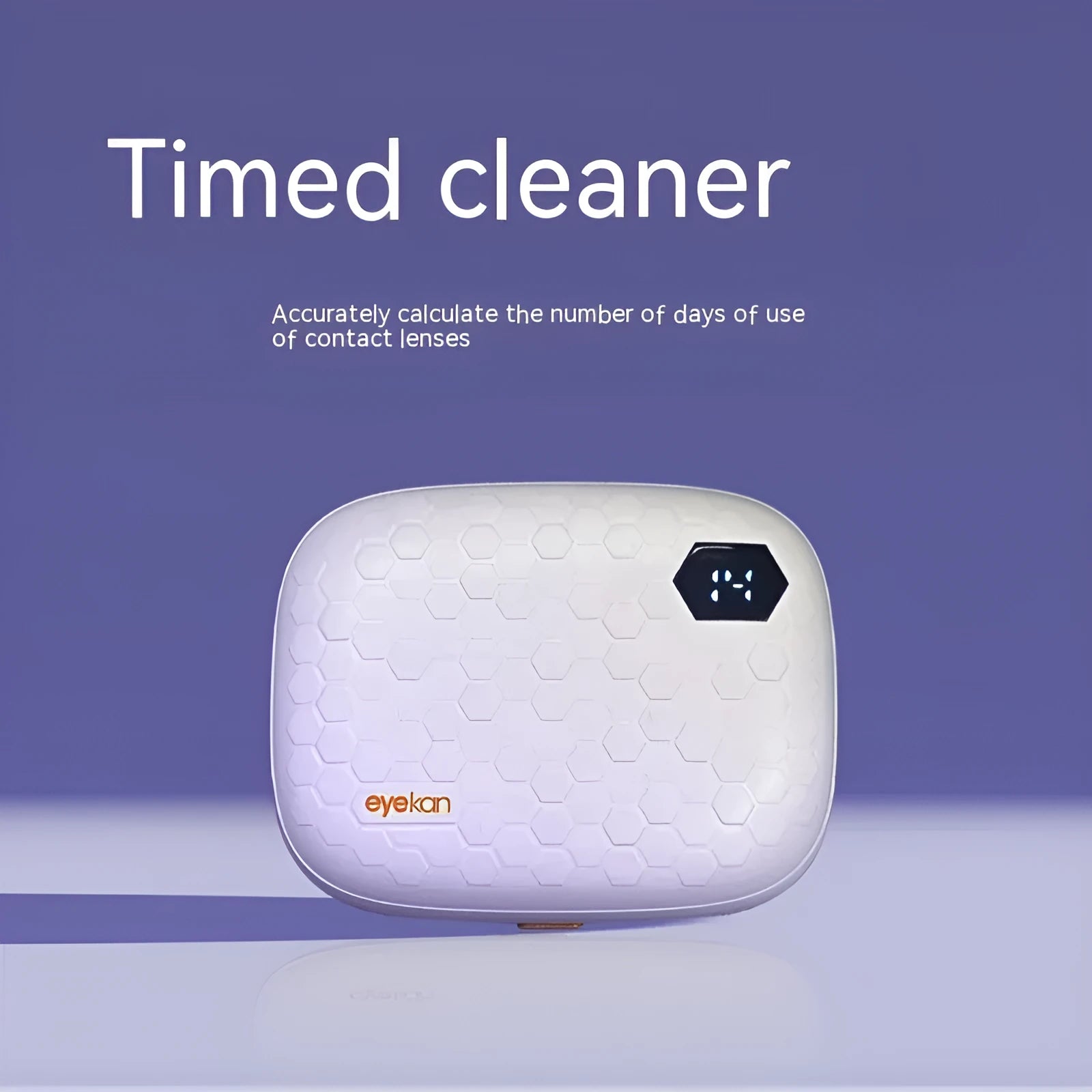 Automatic ultrasonic contact lens cleaning machine in pearl white, blue, or pink plastic housing.