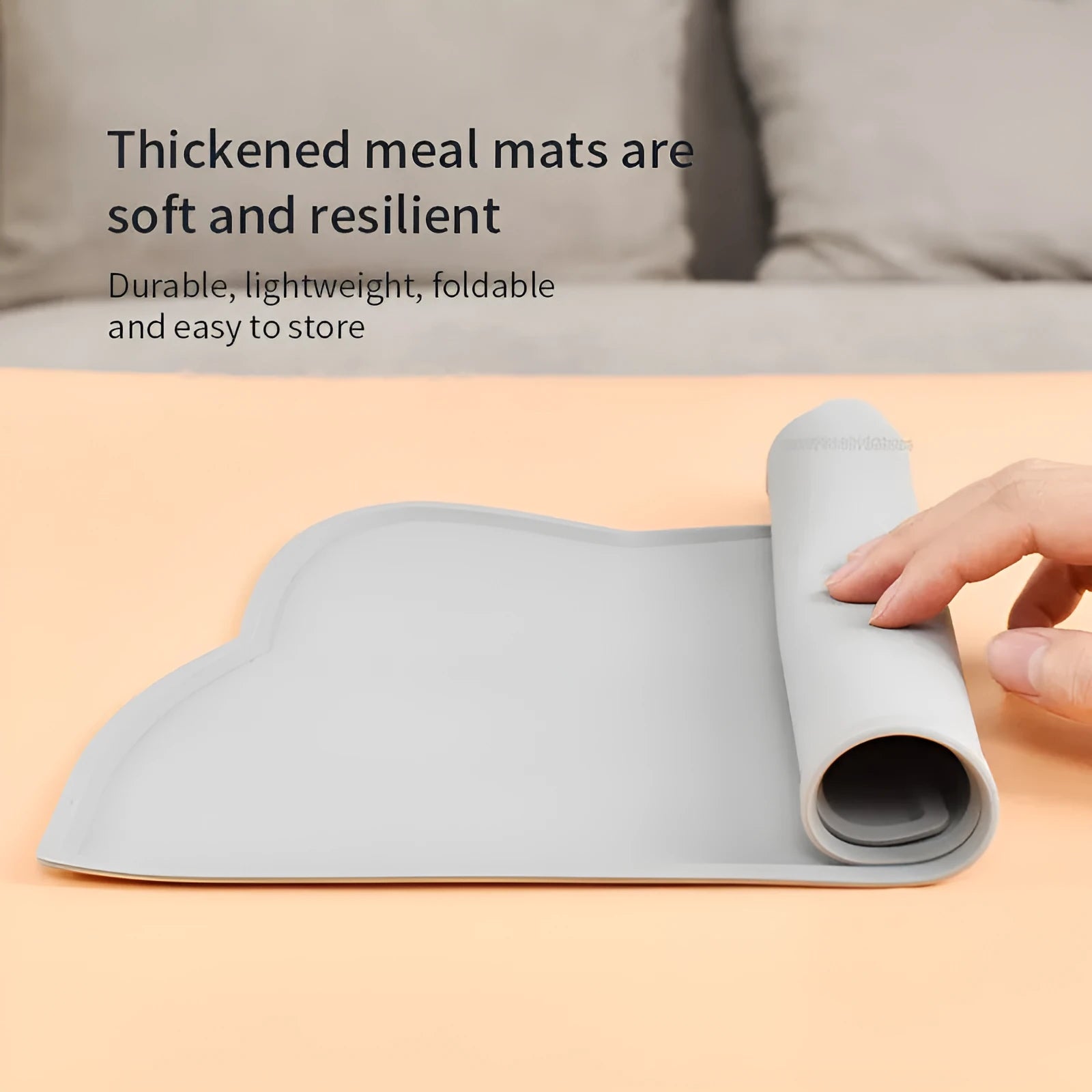 Waterproof silicone pet feeding mat in blue for dog or cat, 44x24cm, with a cat head shape
