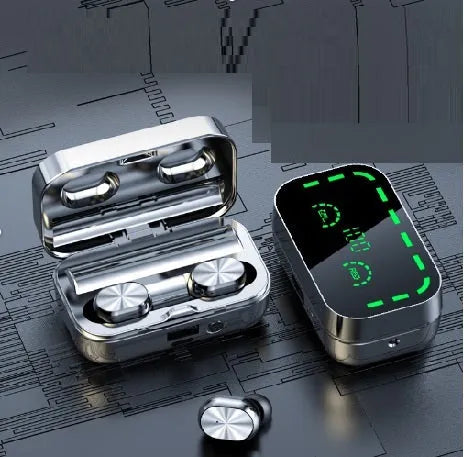 Wireless Bluetooth headset with touch controls and power display, in-ear style for sports and calling