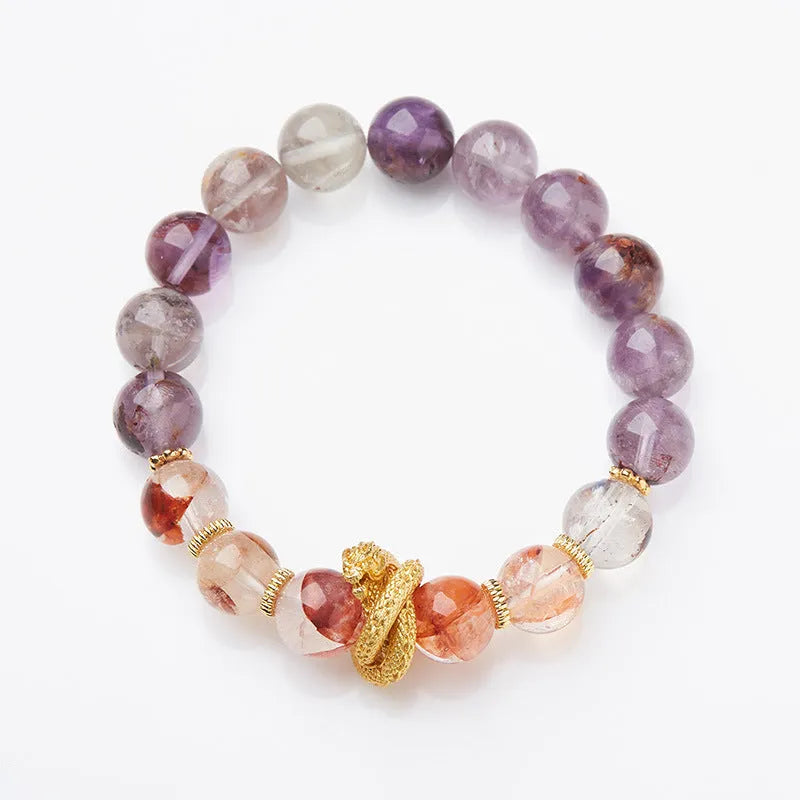 Purple ghost crystal bracelet 10mm beads unisex retro style Nine Purple good luck