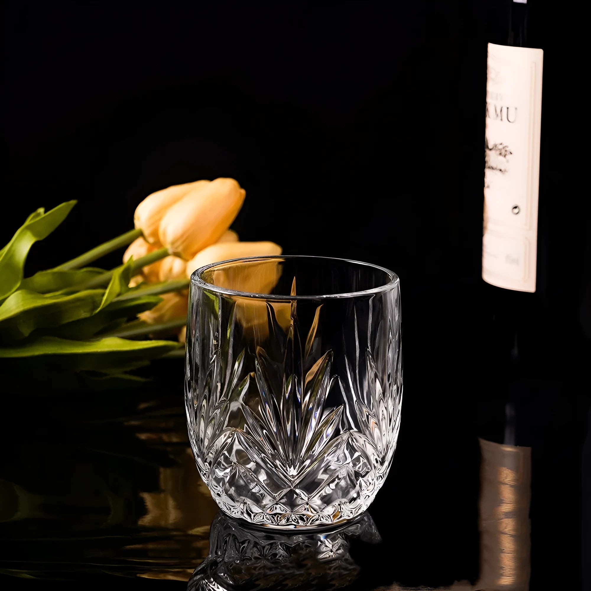 Crystal whiskey shot glass with thick bottom and 350ml capacity in selected colour style