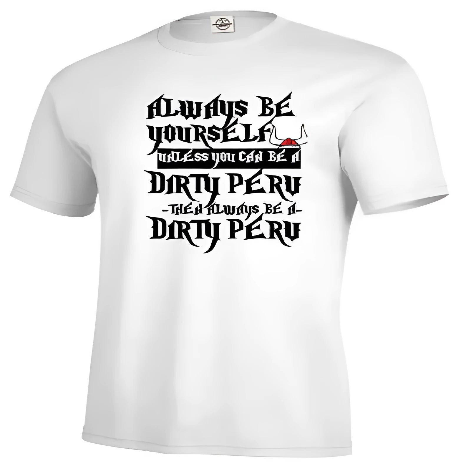 Men's white polyester short sleeve printed top with straight cut casual design