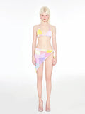 Rainbow Pink triangle bikini three piece swimsuit set with wireless cup and removable chest pads on beach