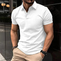 Men's solid colour short sleeve polo shirt with button lapel collar in cotton mixed fabric